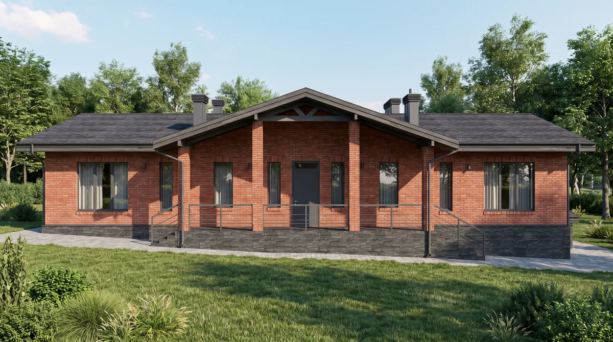 Дом из кирпича на склоне, 335 м² + подвал