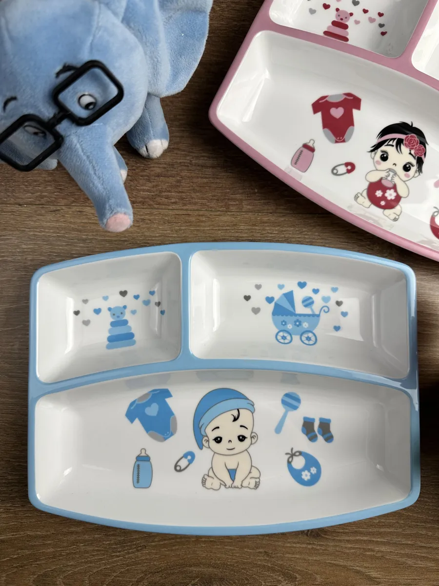 Трехсекционная детская тарелка New Born Blue для удобного кормления