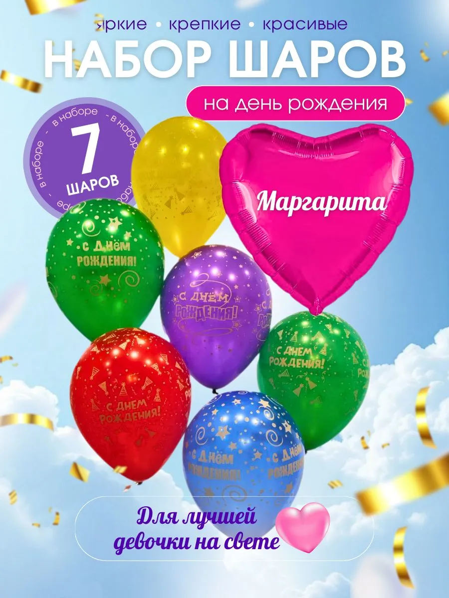 Именной воздушный шар Маргарита и набор ярких шаров на день рождения