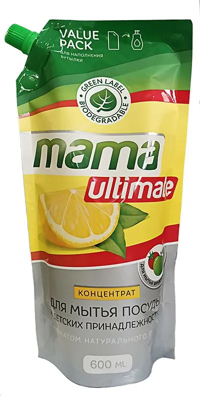 Концентрат для мытья посуды и детских принадлежностей Mama Ultimate 600мл, лимонный аромат