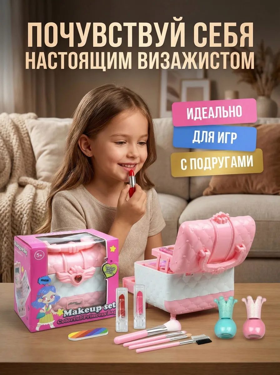 Чемодан с детской косметикой для девочек, 3-слойный ящик для хранения
