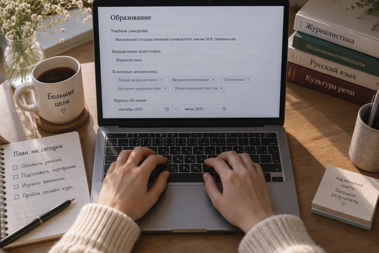 Резюме без опыта работы шаг 2: заполнение раздела об образовании и курсах