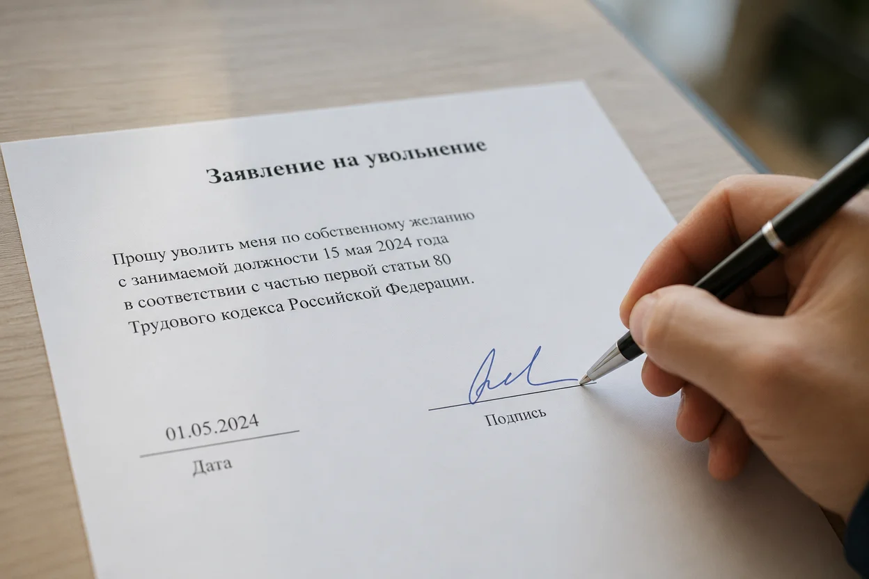 Заявление на увольнение шаг 4: постановка подписи и даты в нижней части документа
