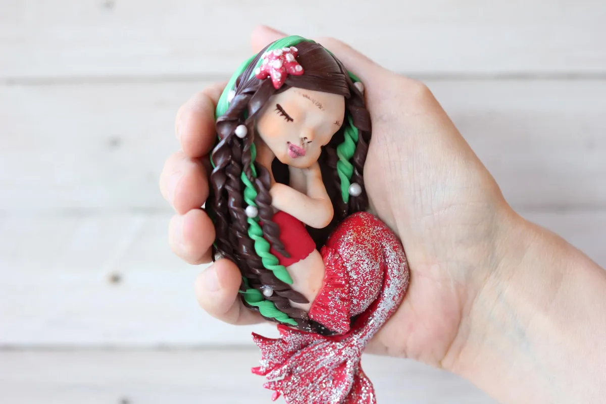Art Doll Peridot Mermaid, Handmade Sculpture, Ooak Collectible Figurine, Birthstones Mermaids: Ruby (Jul), Peridot (Aug), Sapphire (Sep) 1
