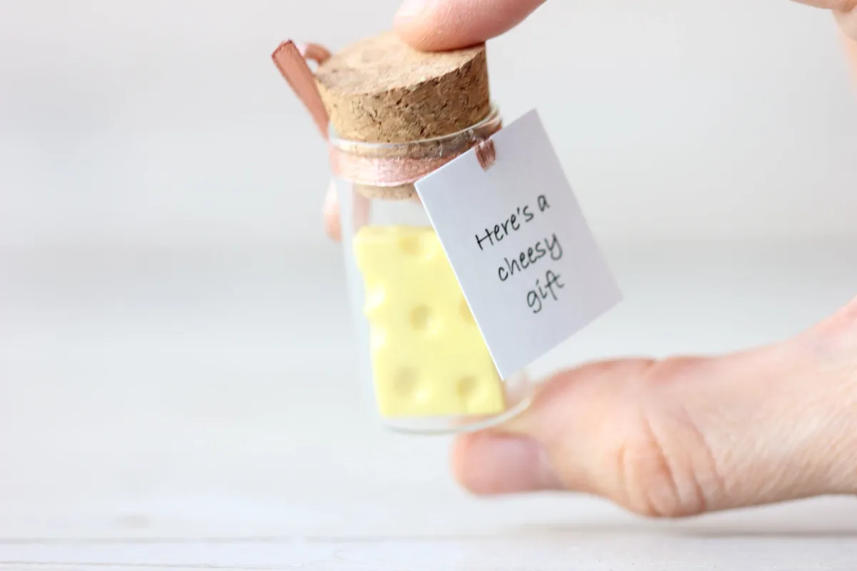 Cheese's Delight Personalized Glass Cheese Bottle Clay Miniature Family Reunion, Class Reunion Favors Funny Coworkers Office Friend Gift 3