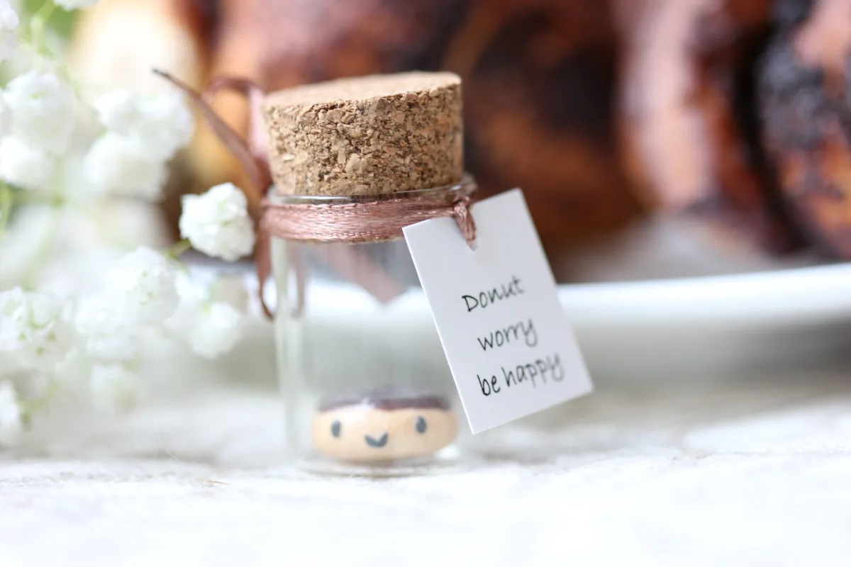 Funny Girlfriend Boyfriend Gift Donut in a Glass Bottle with Personalized Message Donut Collectible Figure Miniature Polymer Clay Donut 2