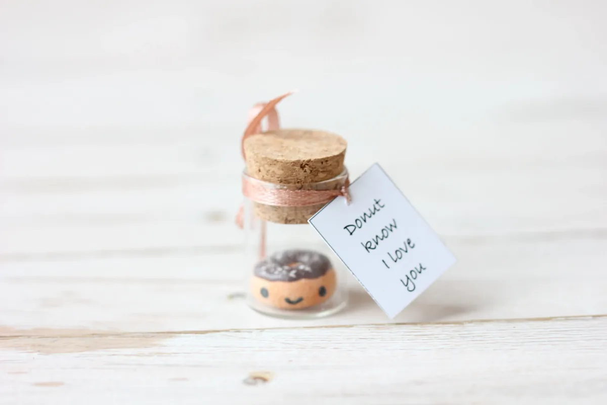 Funny Girlfriend Boyfriend Gift Donut in a Glass Bottle with Personalized Message Donut Collectible Figure Miniature Polymer Clay Donut 5
