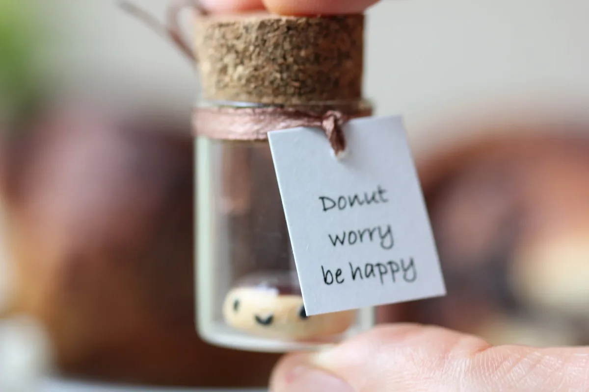 Funny Girlfriend Boyfriend Gift Donut in a Glass Bottle with Personalized Message Donut Collectible Figure Miniature Polymer Clay Donut 8