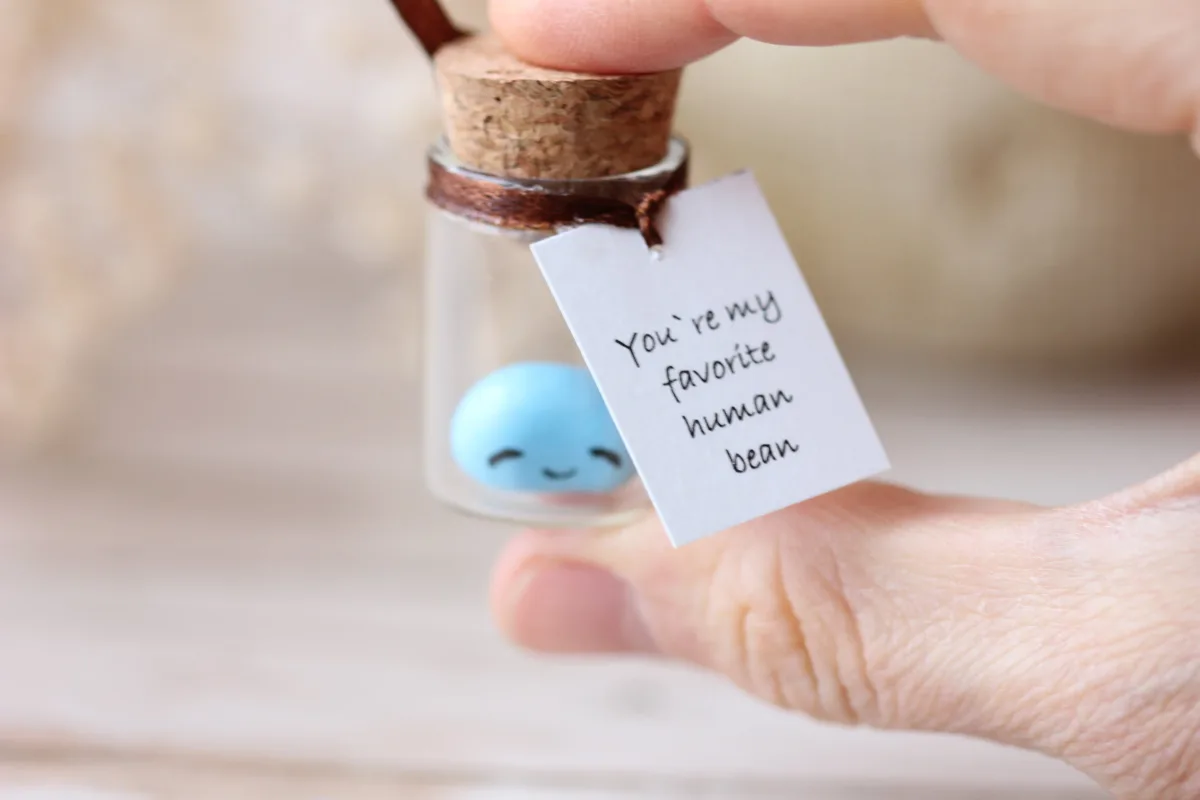 Jelly Bean Smiling Sweets in a Bottle Personalized Human Bean Keepsake Polymer Clay Realistic Handmade Bean Easter Fake Candy Party Favor 4