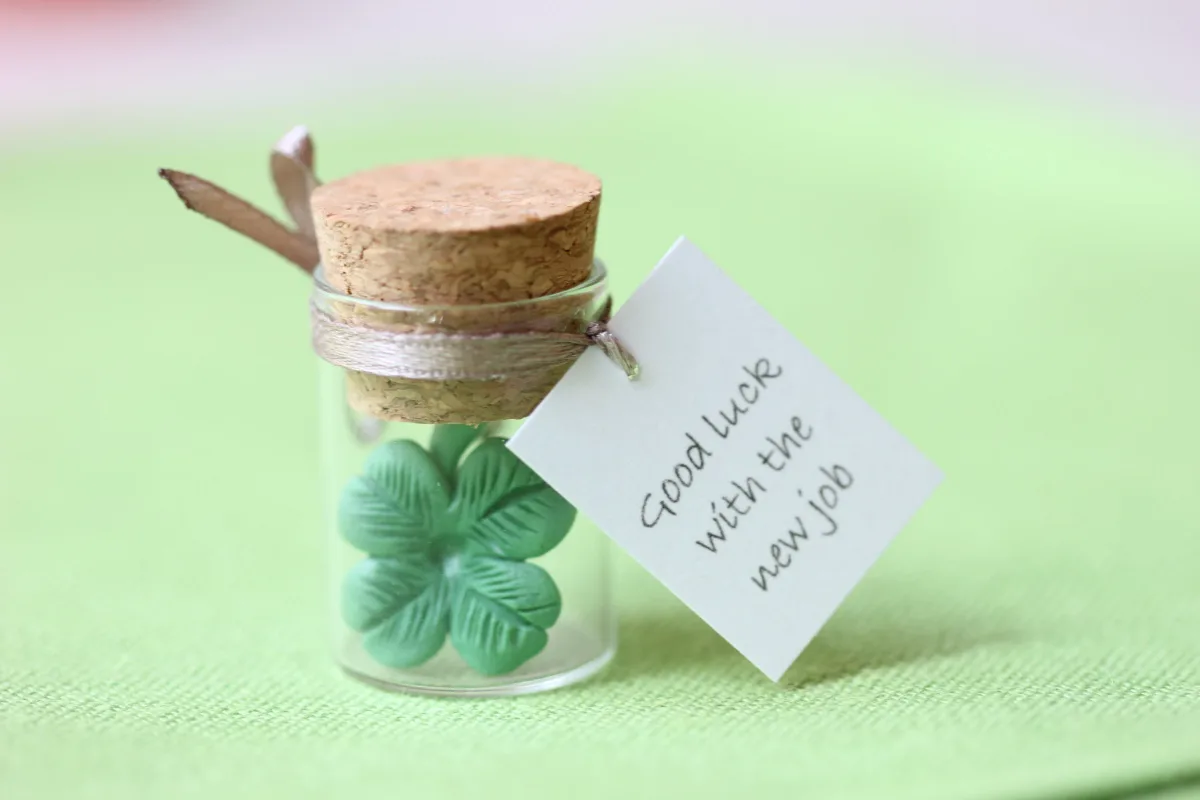 Lucky Charms Glass Bottle: Personalized Tokens of Good Fortune Four Leaf Clover Good luck Gift Clover for Luck Unique Clover with Four Leafs 3
