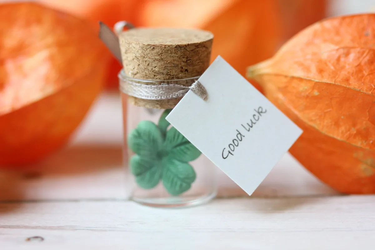 Lucky Charms Glass Bottle: Personalized Tokens of Good Fortune Four Leaf Clover Good luck Gift Clover for Luck Unique Clover with Four Leafs 4