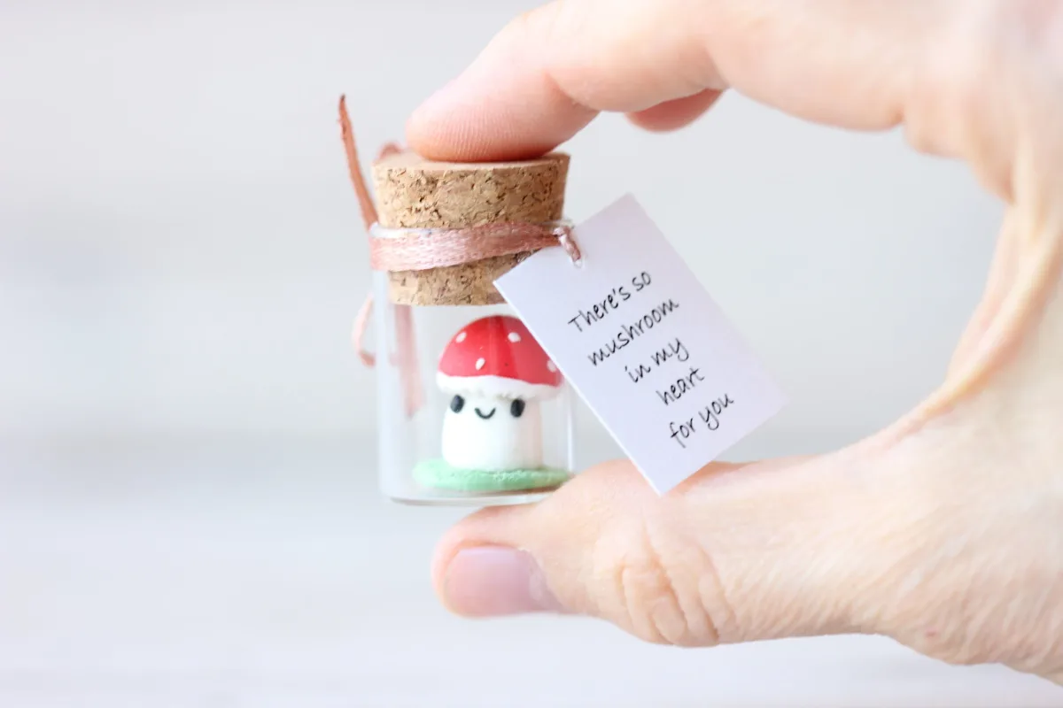 Mushroom Magic in Glass Bottle Miniature Figurine Fly Agaric Personalized Nature Inspired Gift For Mushroom Lover Friendship Appreciation 3