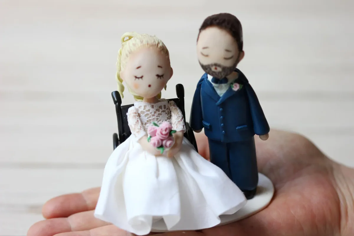 Custom Wedding Figurines For Cake, Personalized Wedding Couple, Wedding Cake Toppers, Hand-made Couple Figurine, Bride in Wheelchair 2
