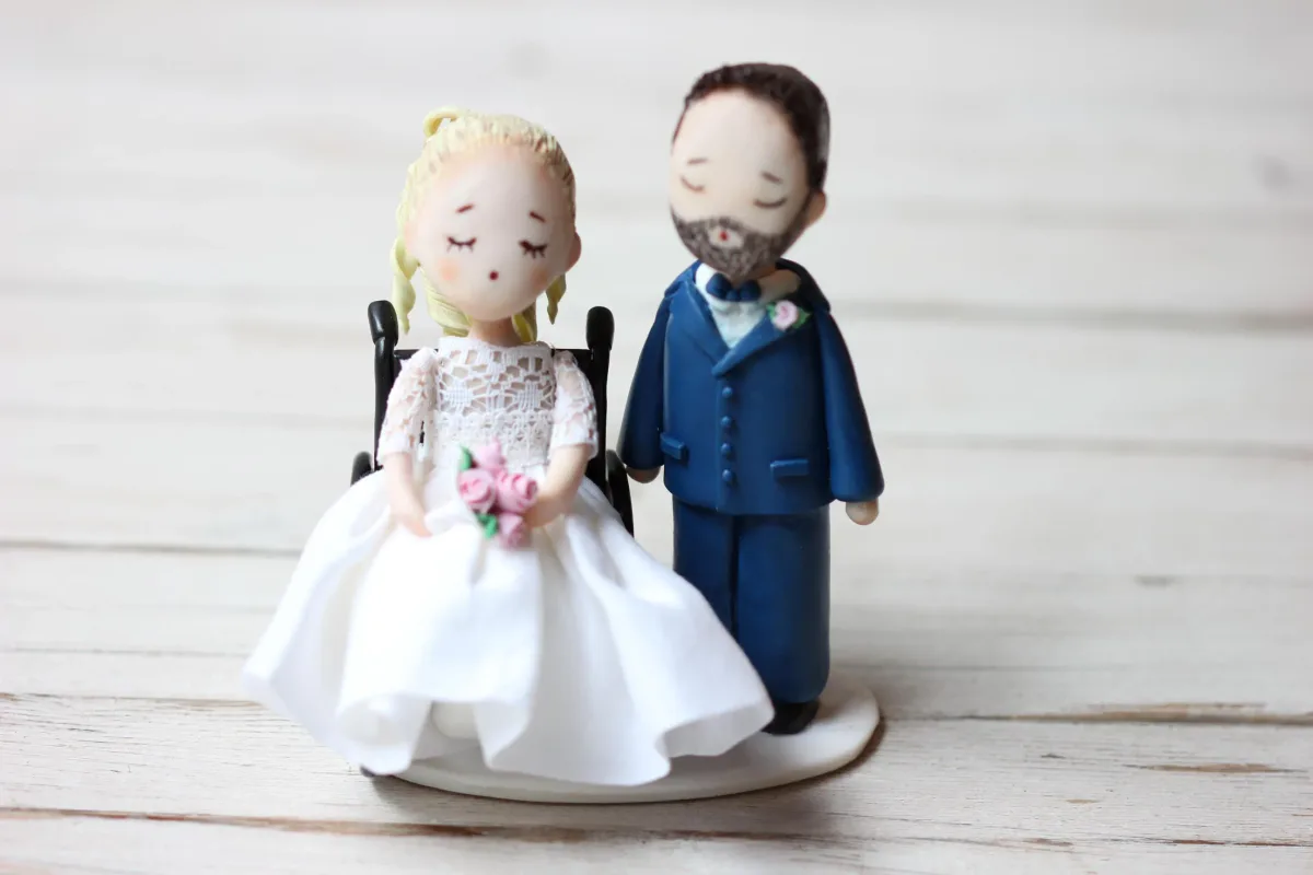 Custom Wedding Figurines For Cake, Personalized Wedding Couple, Wedding Cake Toppers, Hand-made Couple Figurine, Bride in Wheelchair 4