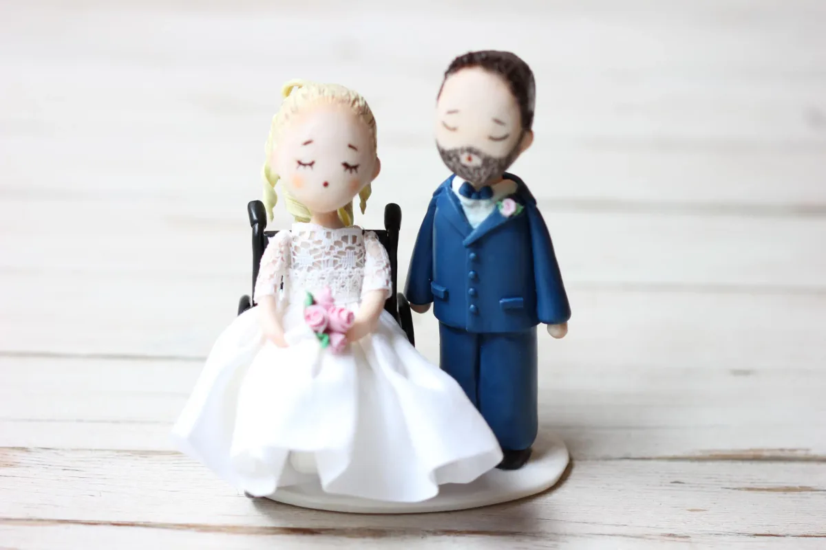 Custom Wedding Figurines For Cake, Personalized Wedding Couple, Wedding Cake Toppers, Hand-made Couple Figurine, Bride in Wheelchair 6