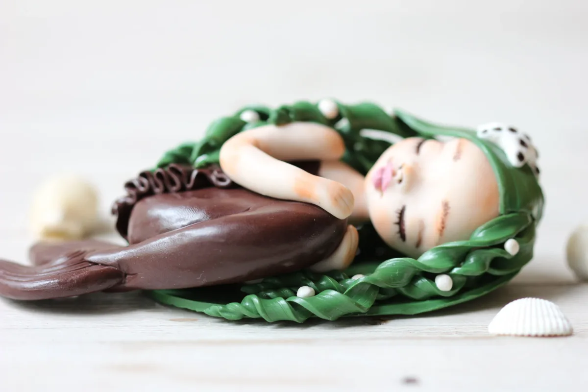 Art Doll Mermaid Handmade Sculpture Ooak Collectible Figurine Unique Gift for Mermaid Lovers Christmas Present Brown Tail Mermaid Green Hair 9