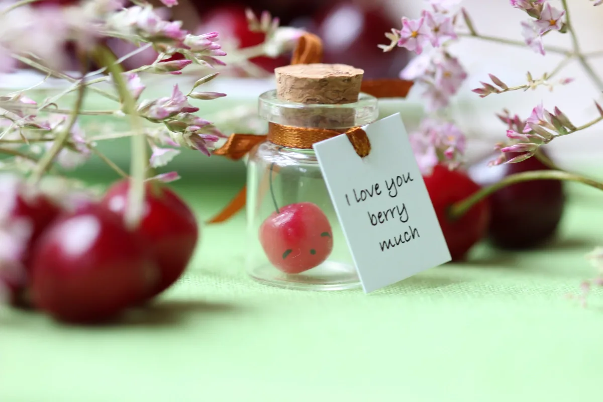 Cherry Miniature Figurine Berry Sweet Cherry Gift Boyfriend Girlfriend Gift Miss you Gift Thank you Gift Christmas Birthday Vegan Present 1