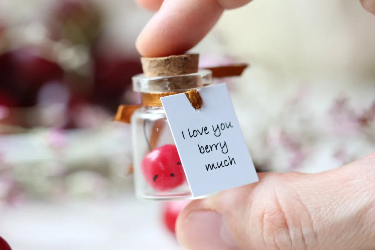 Cherry Miniature Figurine Berry Sweet Cherry Gift Boyfriend Girlfriend Gift Miss you Gift Thank you Gift Christmas Birthday Vegan Present 6