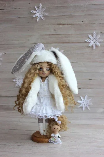 Cloth Doll, Art Doll, Bunny Doll, Collectible Doll, Christmas Birthday Gift for a Girl 2
