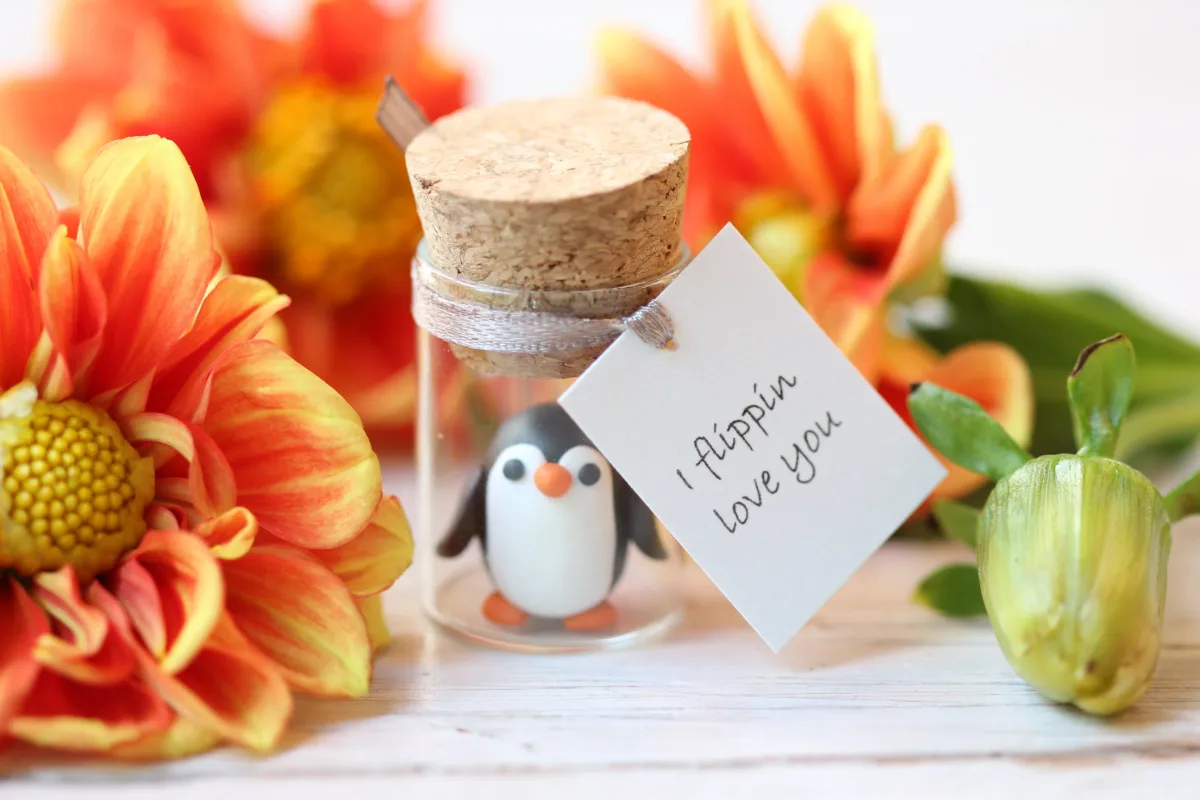 Flip of Love: Personalized Penguin Glass Bottle Pun Anniversary Gift Unique Keepsake Valentine's Day Gifts For Her, Christmas Gifts For Him