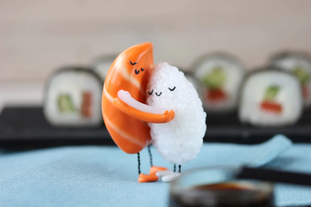 Sushi Hug, Polymer Clay Figurine, Unique Gift for Sushi Lovers, Art Doll, Christmas Birthday Mother's Day New Year Valentines Day Gift