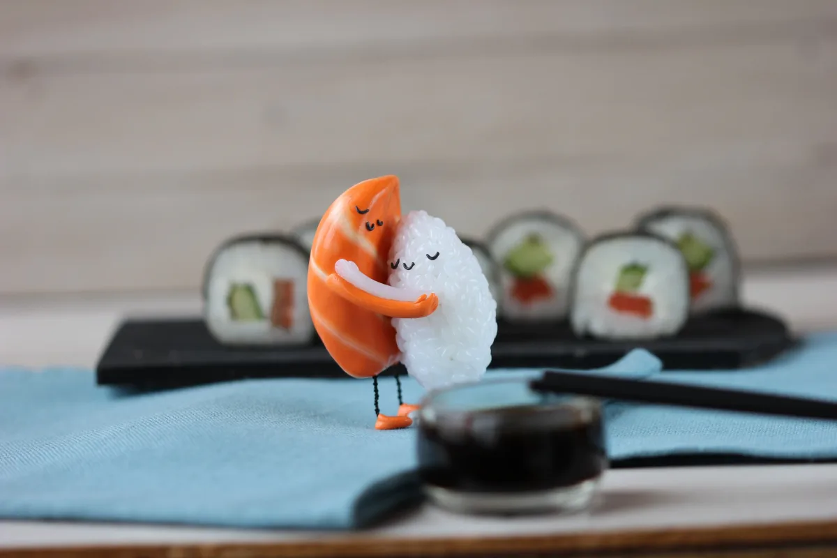 Sushi Hug, Polymer Clay Figurine, Unique Gift for Sushi Lovers, Art Doll, Christmas Birthday Mother's Day New Year Valentines Day Gift 3