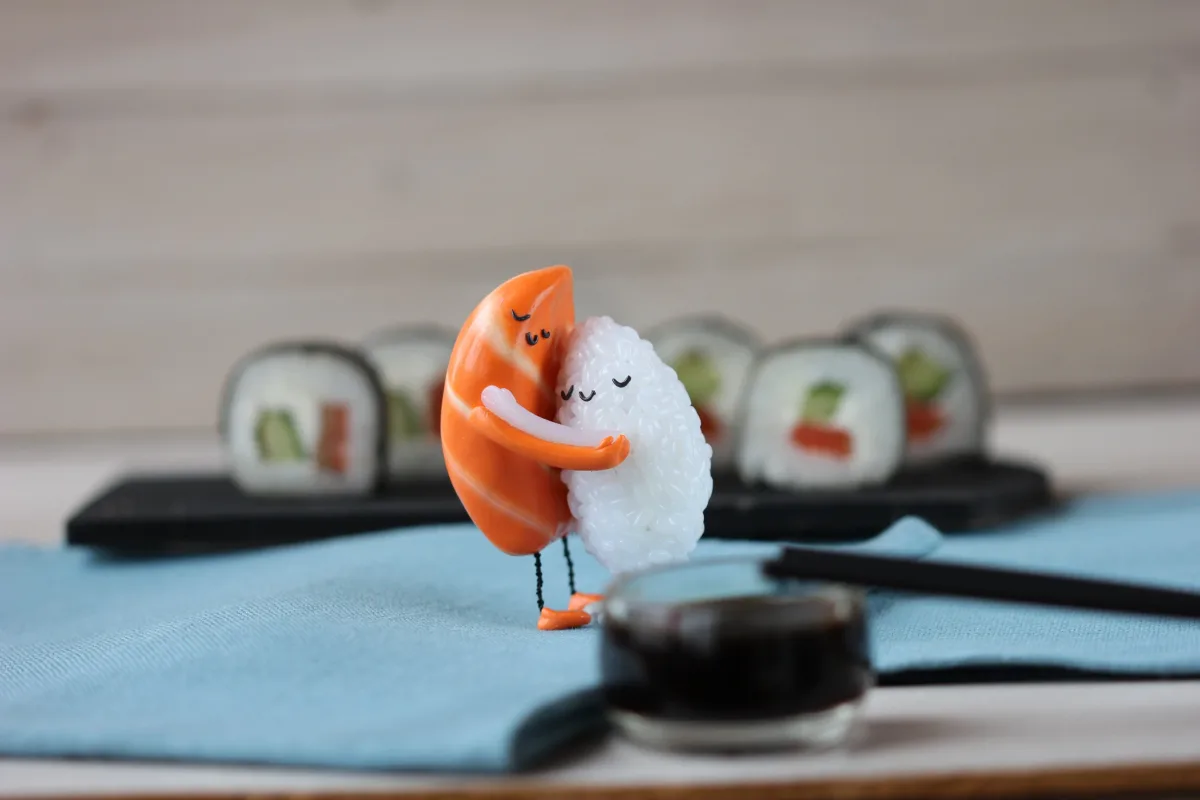Sushi Hug, Polymer Clay Figurine, Unique Gift for Sushi Lovers, Art Doll, Christmas Birthday Mother's Day New Year Valentines Day Gift 5