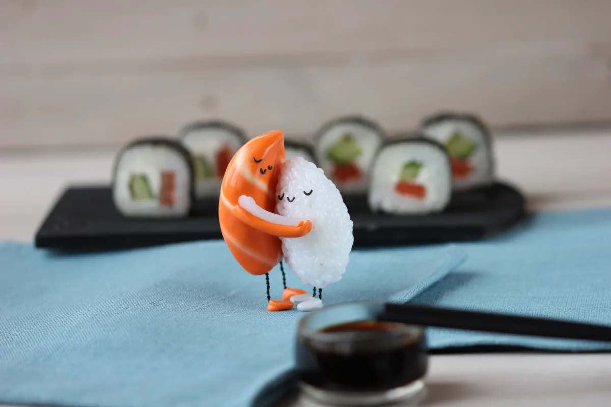 Sushi Hug, Polymer Clay Figurine, Unique Gift for Sushi Lovers, Art Doll, Christmas Birthday Mother's Day New Year Valentines Day Gift 6