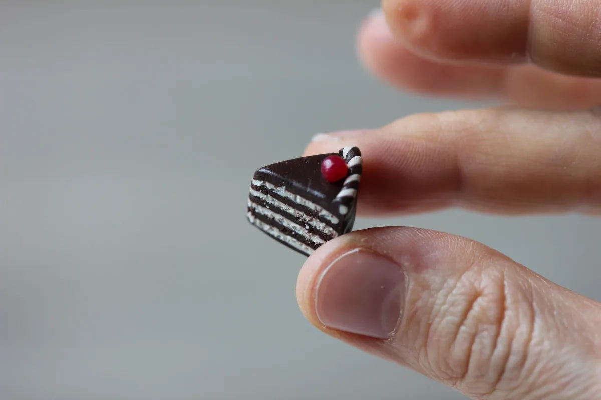 Miniature Sliced Chocolate Cake 1/6, 1/12 Scale Dollhouse Food Lot 4 pcs Bakery Shop Food for Dolls 7