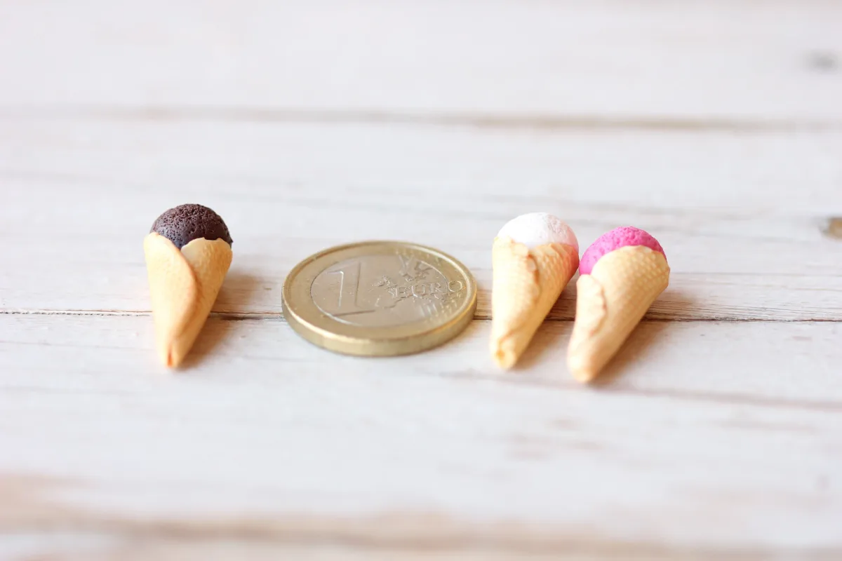 Three Ice Cream Cones Chocolate Raspberries Vanilla Ice Cream Dollhouse Miniature Play Food 1:6 Barbie Doll Montessori Waldorf toys 4