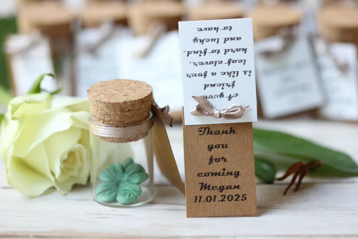 Personalized Clover Keepsake Bottle Anniversaries Graduations Birthdays Weddings Guests Party Favors Family Reunion Favors Gift for Friends 1