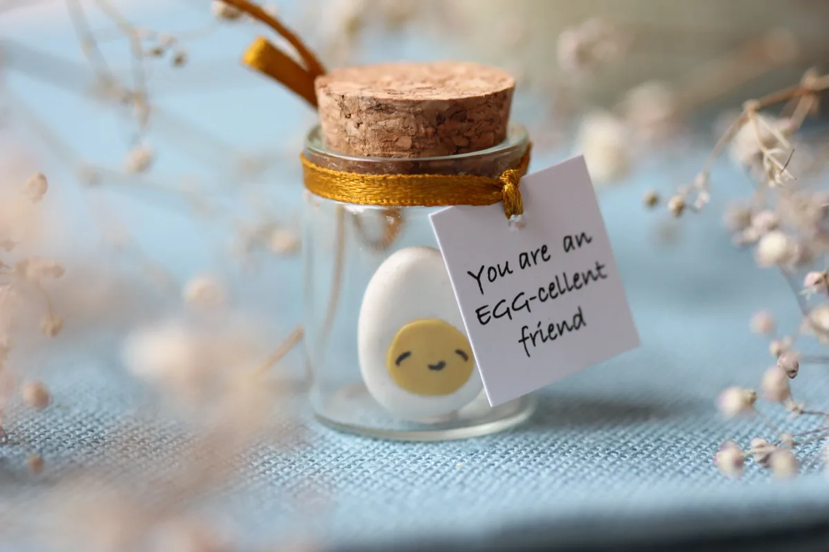 Cheerful Miniature Boiled Egg in a Bottle - Funny Adorable Encouragement, Motivational Gift for Friends Relatives Personalized Party Favors 2