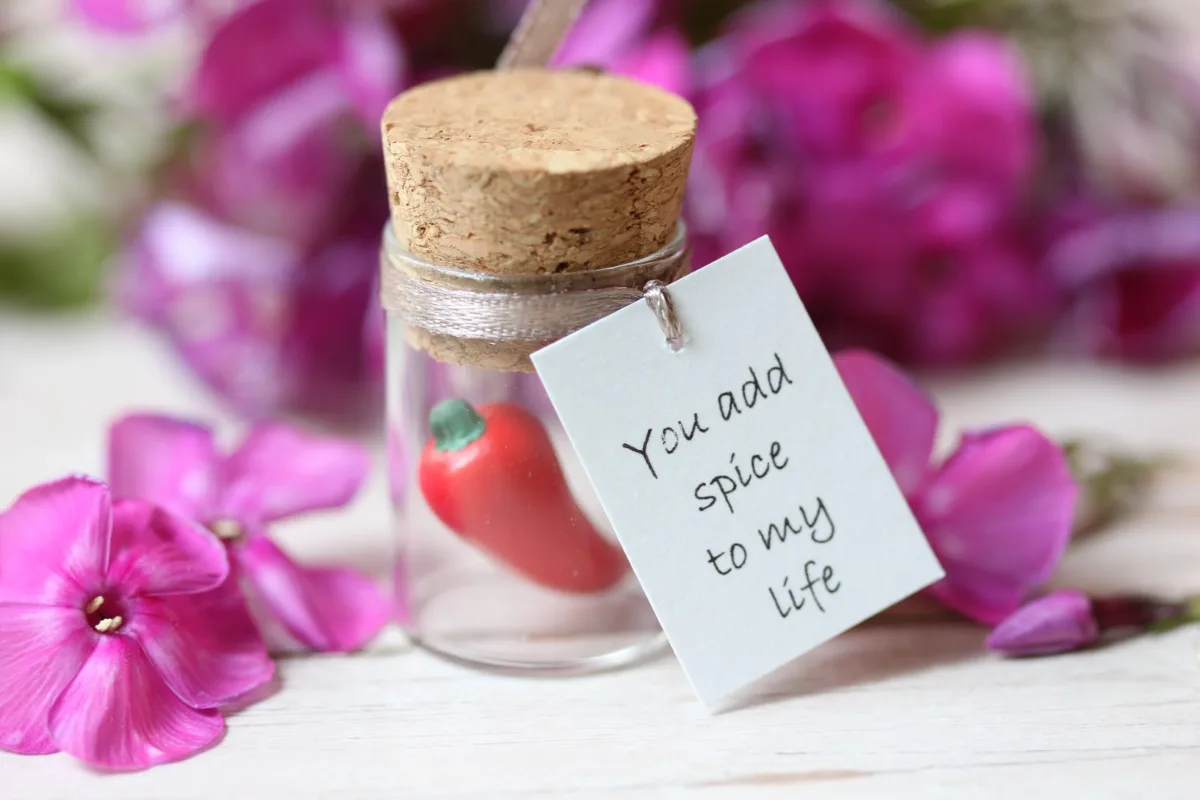 Spicy Sentiments Customizable Glass Bottle with Red Pepper Gift Kitchen Decor Unique Motivational Gift Passionate Love Party Office Surprise