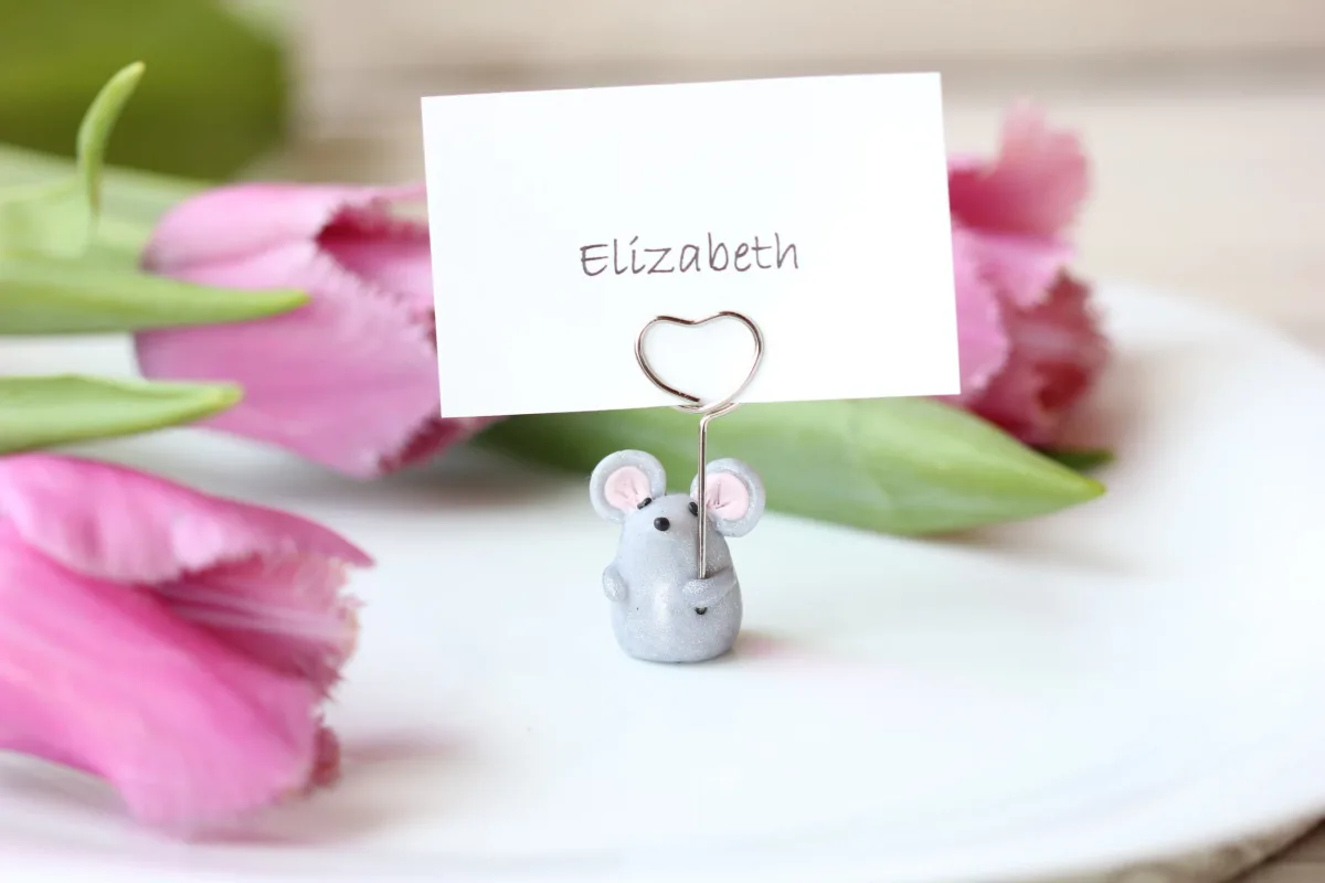 Cute Mouse Figurine Custom Birthday Holiday Name Place Card Holders Table Number Photo Holder Party Favors Handmade Gift Wedding Supplies 1