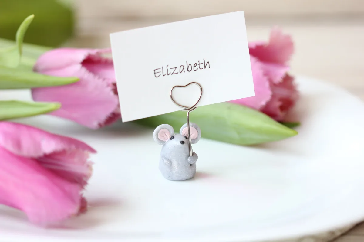 Cute Mouse Figurine Custom Birthday Holiday Name Place Card Holders Table Number Photo Holder Party Favors Handmade Gift Wedding Supplies 2