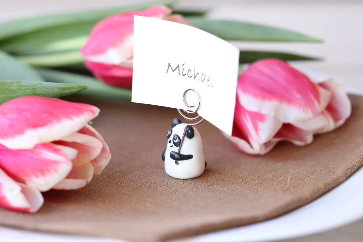 Cute Panda Figurine Custom Birthday Holiday Name Place Card Holders Table Number Photo Holder Wedding Supplies Party Favors Handmade Gift 3