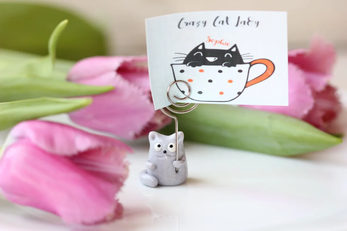 Gray Cat Place Card Holders for a Party, Wedding Names Cards Holders, Table Number Holder, Photo Holder, Wedding Supplies Price Tag Holders 1