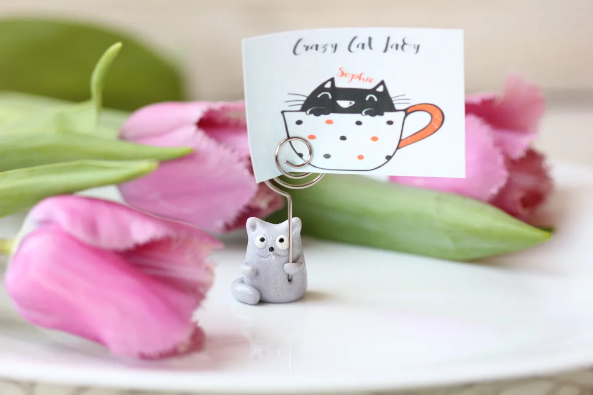 Gray Cat Place Card Holders for a Party, Wedding Names Cards Holders, Table Number Holder, Photo Holder, Wedding Supplies Price Tag Holders 2