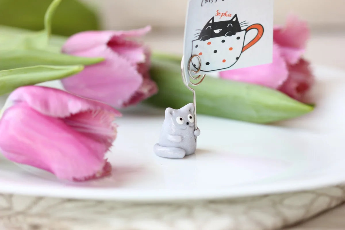 Gray Cat Place Card Holders for a Party, Wedding Names Cards Holders, Table Number Holder, Photo Holder, Wedding Supplies Price Tag Holders 3