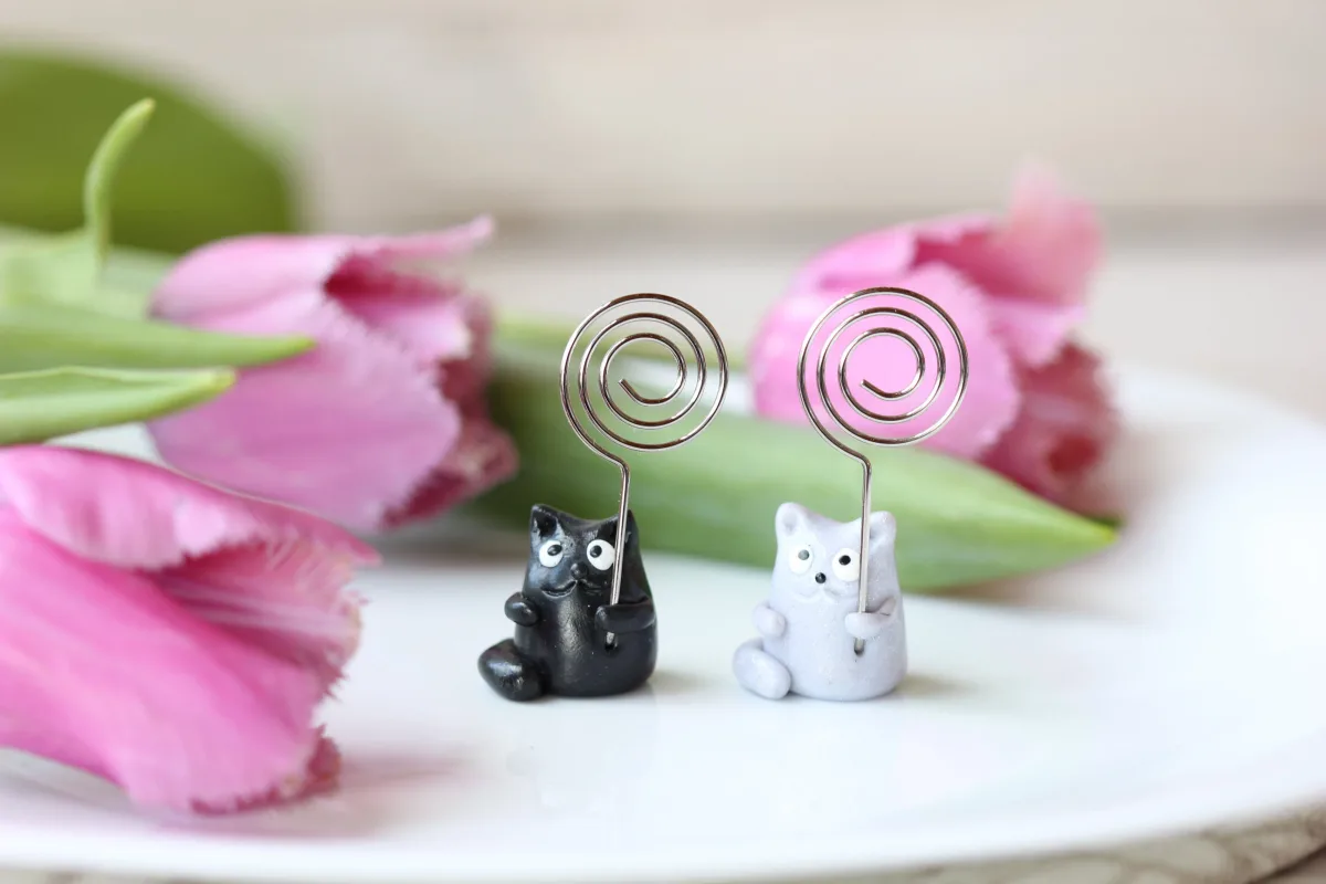 Gray Cat Place Card Holders for a Party, Wedding Names Cards Holders, Table Number Holder, Photo Holder, Wedding Supplies Price Tag Holders 6