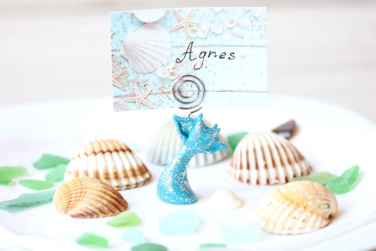 Mermaid's Tail Figurine Custom Birthday Holiday Name Place Card Holders Table Number Photo Holder Party Favors Beach Wedding Supplies 1