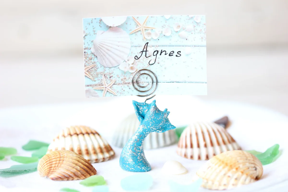 Mermaid's Tail Figurine Custom Birthday Holiday Name Place Card Holders Table Number Photo Holder Party Favors Beach Wedding Supplies 2