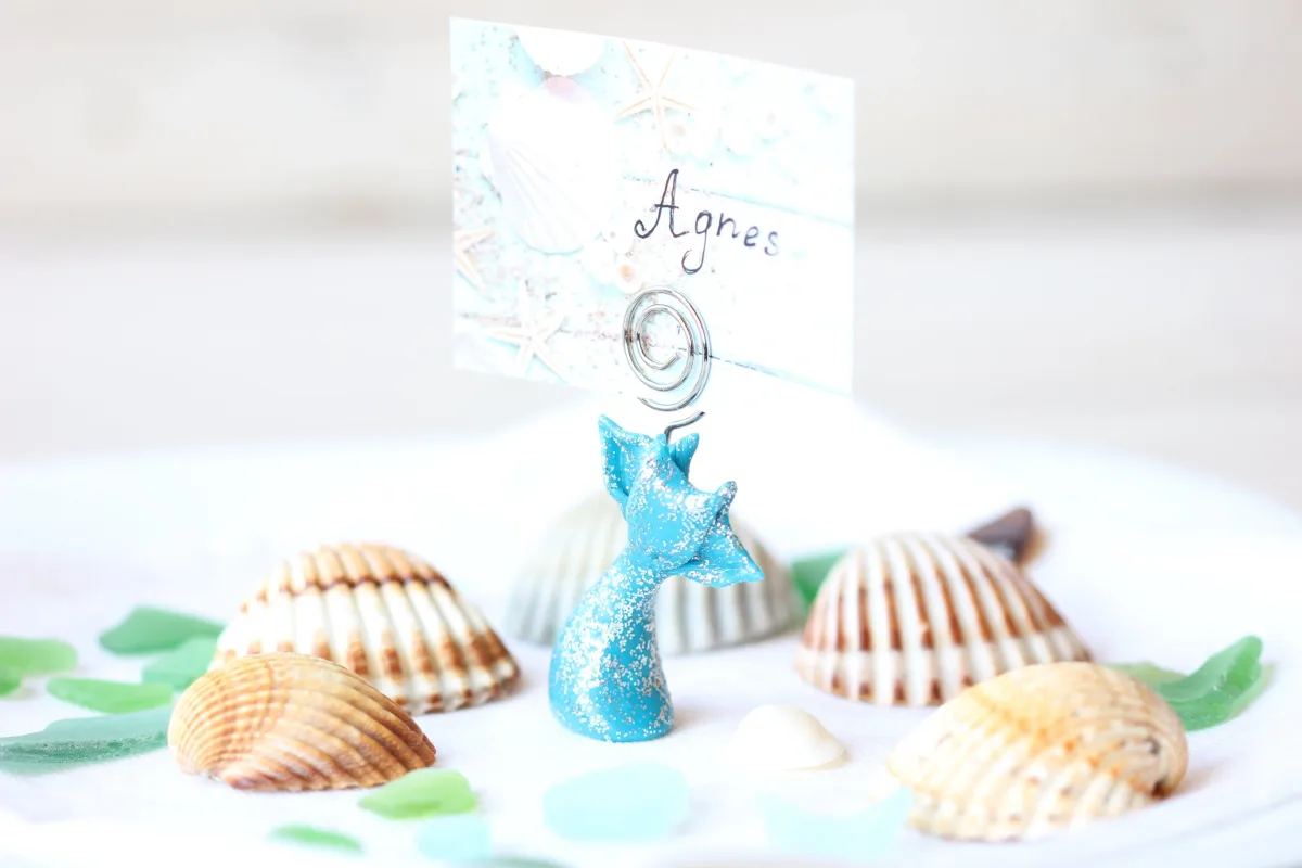 Mermaid's Tail Figurine Custom Birthday Holiday Name Place Card Holders Table Number Photo Holder Party Favors Beach Wedding Supplies 3