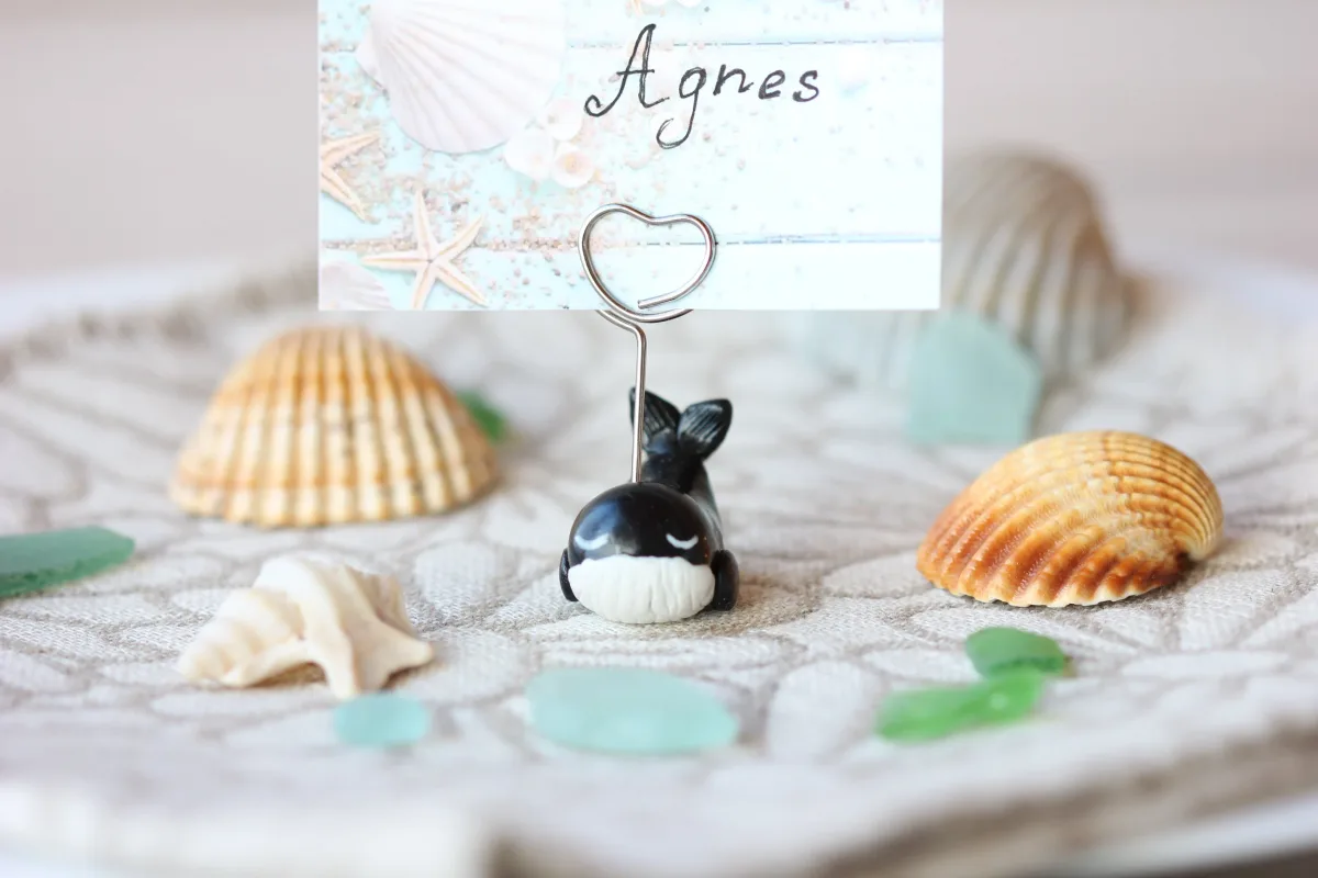 Whale Figurine Custom Birthday Holiday Name Place Card Holders Table Number Photo Holder Party Favors Beach Wedding Supplies Whale Lovers 2
