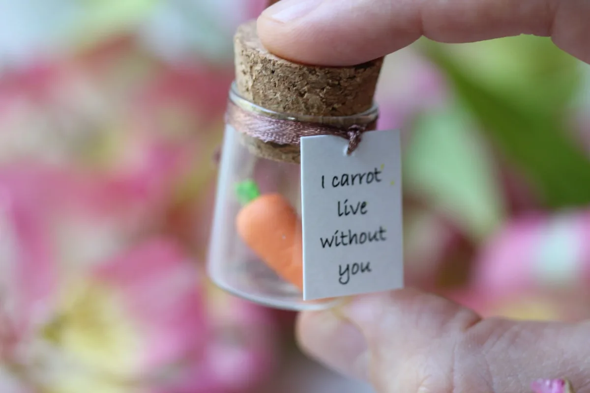 Funny Gift For Girlfriend Boyfriend Handmade Clay Carrot with Pun Message I carrot live without you Valentines Day Anniversary Birthday Gift