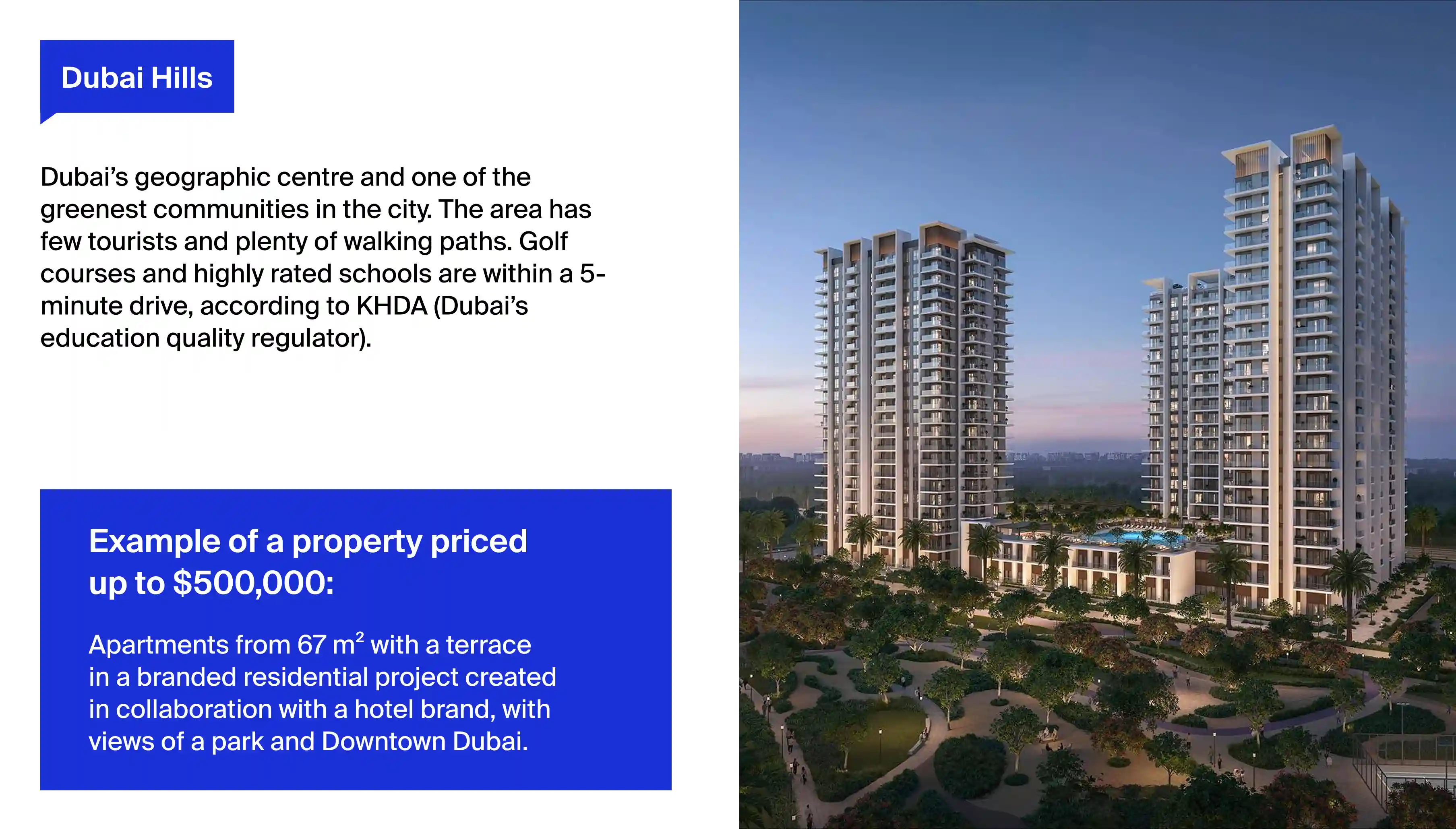 Neginski's top picks for owner-occupiers: Dubai Creek Harbour, Dubai Hills, and City Walk