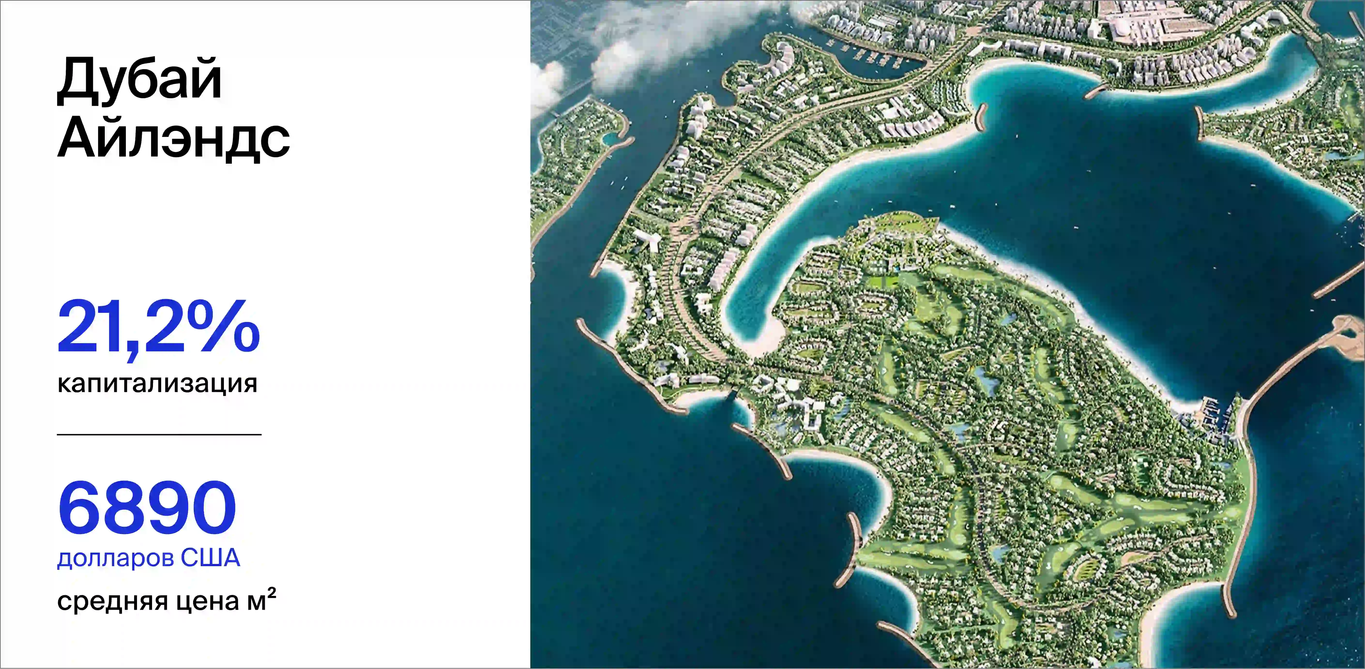 Средняя цена м² в Дубай Айлэндс составляет 6890 долларов США в 2025 году