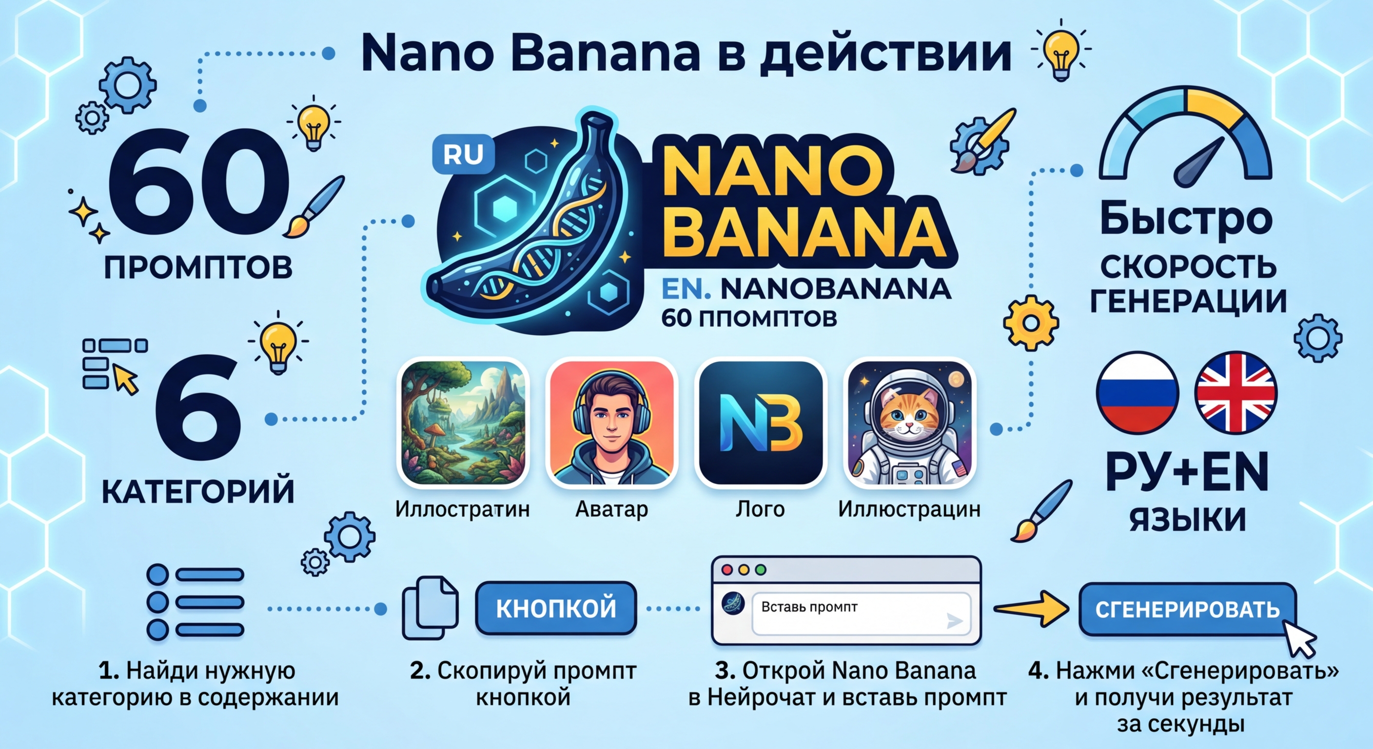 Промпты для Nano Banana — 60 готовых промптов для генерации картинок