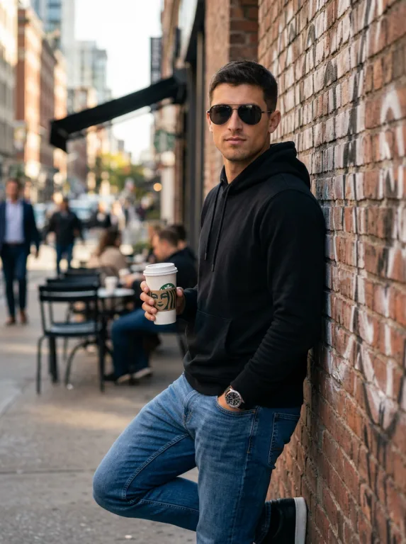 Street portrait with coffee