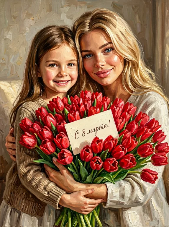 Открытка маслом на 8 марта